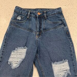 Vintage GAZOZ Low Waist Skinny Distressed Ripped Blue Jeans Denim | Size 28